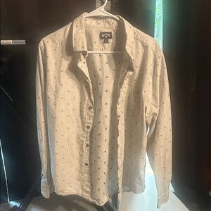 Billabong Men's Cream Shirt with Blue Dots